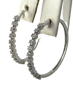 14k Solid White Gold Signed D.J.A Large Diamond Hoop Earrings (0.53 ct. t.w.) - Picture 1 of 11