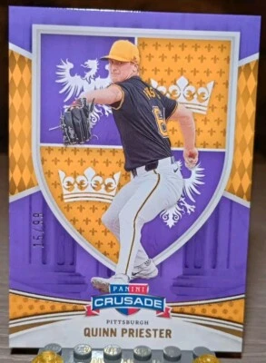 Quinn Priester /99 59 Purple/Gold 2024 Panini Crusade Baseball Milwaukee Brewers - Image 1 of 3