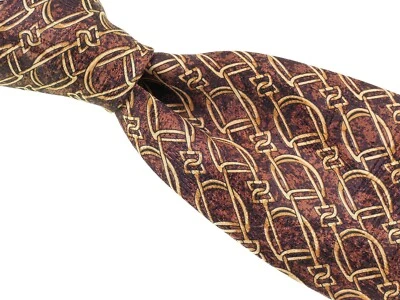 Corbata de Colección Celine Paris Marrón Dorado Estribo Estampado Ecuestre 100% Seda Foto 1 de 4