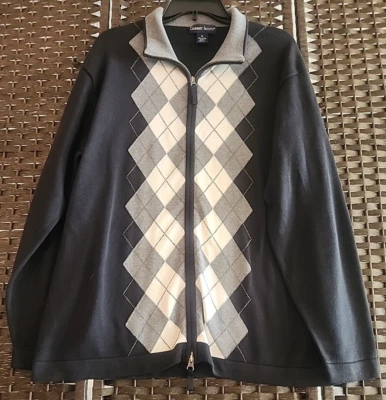 * Garret Scott мужчин Argyle полный молнии кардиган свитер размер XL черный серый хлопок... - Изображение 1 из 4