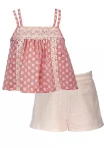 NEW Bonnie Jean Girls Size 4 "CORAL IVORY EMBROIDERED" Gauze Top Lace Shorts Set - Picture 1 of 4