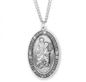 N.G. Sterling Silver Behold St Christopher Medal on 24 Inch Necklace Chain - Picture 1 of 3