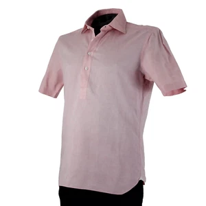 Barba Sz 16/41 Pink Collared 1/2 Button Up Short Sleeve Cotton Linen Shirt - Picture 1 of 15
