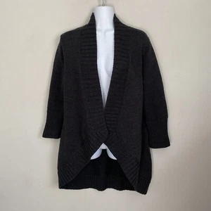 Eileen Fisher XS Black 100% Wool Open front Cardigan Sweater Collared Office - Picture 1 of 9
