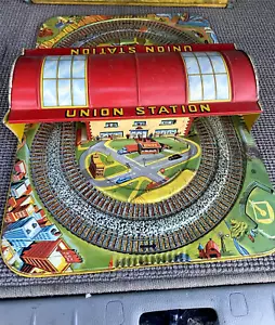 Lata litográfica Union Station By Mar Toy Company vintage de los años 50, solo construcción #R - Imagen 1 de 20