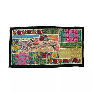 Indian Tapestry Antique Handmade Embroidered Patchwork Vintage Wall Hanging Ar - Picture 1 of 4