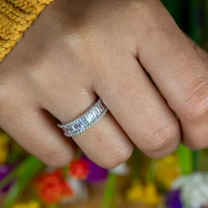 925 Sterling Silver Cubic Zirconia Ring Ladies Stackable Band Jewellery Gift - Picture 1 of 5