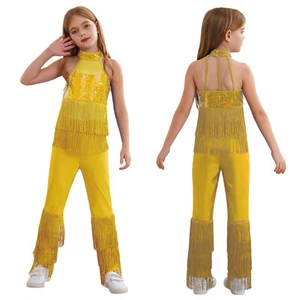 Kids Girls Rompers Halter Bodysuit Disco Jumpsuit Latin Leotard Dance Outfit - Picture 1 of 81