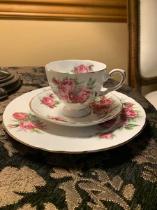 Moss Rose Bone China - Tea Cup, Saucer, and Plate - Tuscan - Good Condition! - Picture 1 of 11