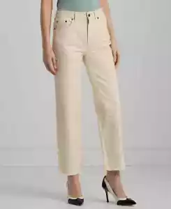 Lauren Ralph Lauren Cropped Straight-Leg Jeans Womens 6P Cream Beaded Embroidery - Picture 1 of 13