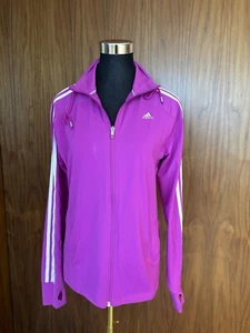 Adidas Running Jacket Long Sleeve Pink 3-Stripe Hoodie Activewear Womens Size 10 - Picture 1 of 6