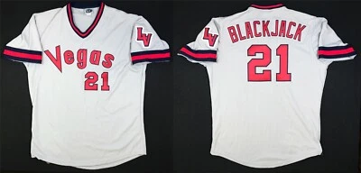 AUTHENTIC MLB STYLE LAS VEGAS BLACKJACK #21 JERSEY (CALIFORNIA ANGELS STYLE) - Image 1 of 4