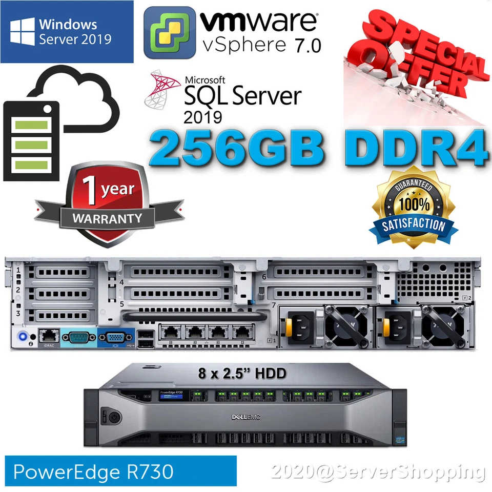 Dell PowerEdge R730 OEM LOT 36-Core E5-2697v4 256GB DDR4 2.4TB SSD+4.8TB SAS 10K - Bild 1 von 4