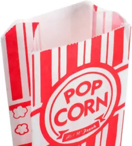 Paper Popcorn Bags, Red/White, 100 Count (Pack of 1) - Picture 1 of 4