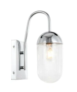 Wall Sconce Light Fixture Chrome Bathroom or Dining Room Clear Glass Lamp Shade - Picture 1 of 11