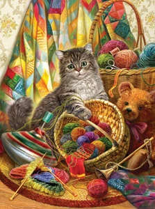 KITTEN AND WOOL by NADIA STRELKINA - SunsOut 1000 piece CAT puzzle - NEW - Picture 1 of 1