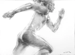 Eugene Segal Original charcoal drawing on paper male Figure Signed - Picture 1 of 5