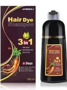 Dark Brown Hair Dye Shampoo Instant 3 in 1+100% Grey Coverage Herbal Ingredients - Picture 1 of 3