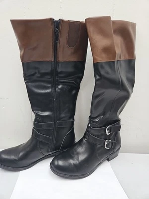 AZ DENVER Black/Brown Boots size 8M Arizona Jean Co Knee Boots Zip Buckles NEW - Image 1 of 4