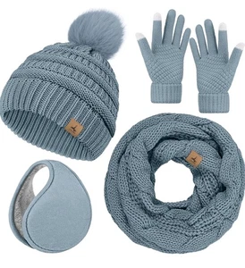 Acogedor gorro tejido de invierno Larome, bufanda infinita, guantes, conjunto de orejeras para mujer - Imagen 1 de 1