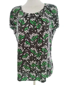 Boden Size 14 (42) Black Blouse Viscose Short Sleeve Floral Leaves - Picture 1 of 5