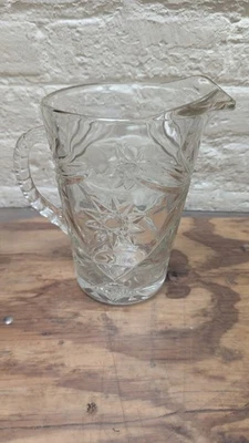 Anchor Hocking Prescut Clear Cut Glass Pitcher Star Of David 8" Inch - Image 1 of 4
