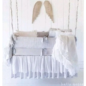 Bella Notte Valentina Ivory Cream Silk gathered crib dust ruffle - Picture 1 of 6
