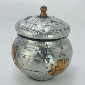 Handgefertigtes Mischmetall Patchwork Glas & Deckel Aluminium, Kupfer & Messing mit Brad Nägeln - Bild 1 von 23