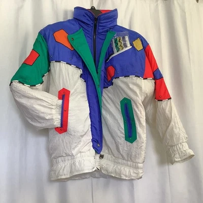 Chaqueta acolchada con relleno de pato Giacca para mujer L de colección bloques de color 6" flecos negros Foto 1 de 4