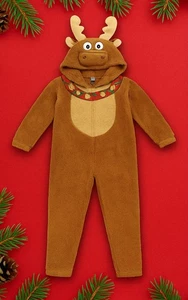 Kurz angegeben Rentier/Elch Weihnachten Schlafanzug Einteiler SMALL Unisex Fleece - Bild 1 von 3