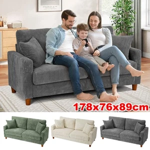 Corduroy Sofa 3 Seater Modern Sofa Couch Seats Settee with 2 Throw Pillows - Picture 1 of 39