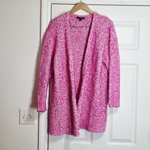 Lane Bryant Gr. 18/20 Open Eyelash Yarn Cardigan Pullover rosa/weiß weich - Bild 1 von 4