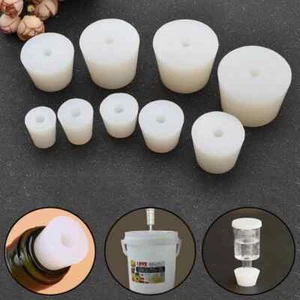 Tapered Silicone Plug with hole  Airlock Valve Bottle Stopper Rubber Stopper - Bild 1 von 20