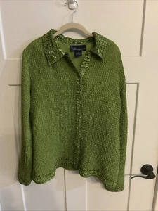 Susan Graver Women's Green Retro 6 Button Cardigan & Top Set Size M - Pics - Picture 1 of 13
