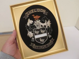 SHELDON Family Coat of Arms Family Crest - Stitched Metallic Thread - Framed - Picture 1 of 22
