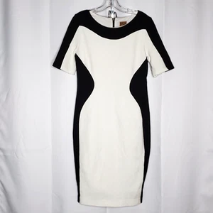 Nue by Shani Sheath Bodycon Shaping Dress 10 Short Sleeve Knee Black White - Picture 1 of 4