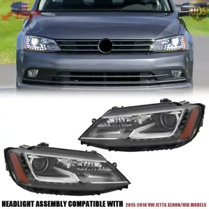 Xenon/HID Headlight Assembly w/LED DRL Left & Right Side For 2015-2018 VW Jetta - Picture 1 of 18