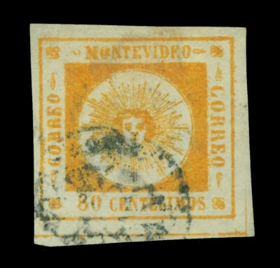 URUGUAY  1859  SUN   80c orange   Scott # 8  used VF/XF - Image 1 of 2
