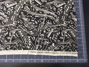 1 Yard New Cotton Fabric Black & White Music Notes Print Timeless Treasures - Picture 1 of 4
