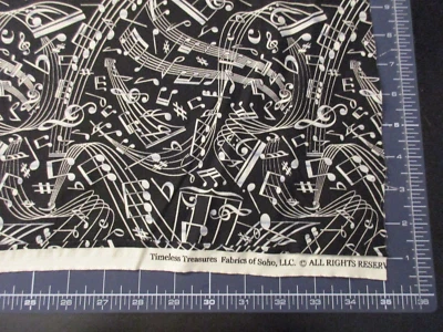 1 ярд новая хлопчатобумажная ткань черно-белые музыкальные ноты печать вечные сокровища - Изображение 1 из 4