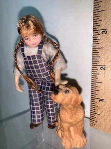Dollhouse Miniature 1:12 Girl Doll & Her Dog by Darla Knox OOAK - Picture 1 of 4