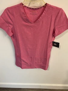 NEW Heartsoul Scrub Top Shirt PINK HEART PATTERNED Size XS Contemporary NWT NOS - Picture 1 of 1