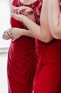 Macy’s R&M Richards Wedding Red Sequin Ruched Bridemaids Dress Size 6 - Picture 1 of 6