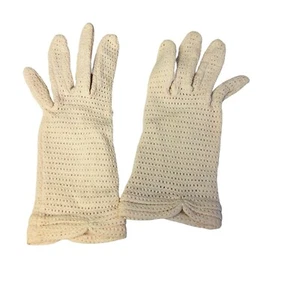 #4872 Vintage Womens knit stretch beige gloves size M - Picture 1 of 8