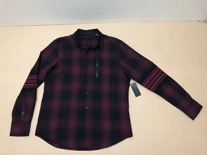 Sean John Mens Polo Shirt Medium New Business Plaid Print Design Long Sleeve Top - Picture 1 of 12