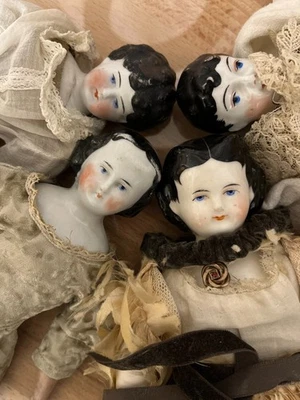 Mixed Lot of 4 Antique China Head Dolls by Limbach Biedermeier Style Circa 1890 - Image 1 of 4