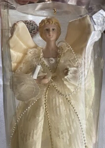 Vintage Holiday Time Christmas Lighted Pearled Angel Tree Topper 12" - Picture 1 of 7
