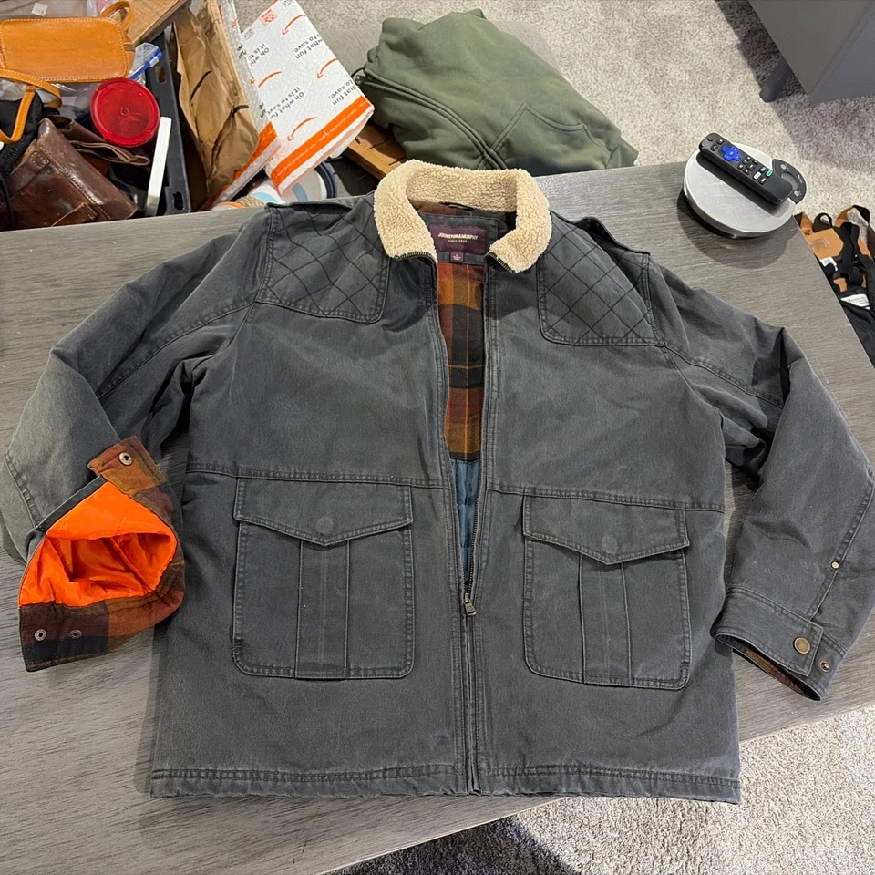 Chaqueta Johnston & Murphy Gris Encerado Edredón Forrado Bombardero Tareas Lodge Cremallera Talla L Trabajo Foto 1 de 4
