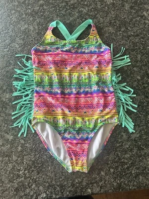 Traje de baño para niñas talla 10 una pieza flecos neón arco iris lindo mediano Foto 1 de 2