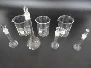 Lote 7 Vasos Pyrex Kimax 5ml a 100ml Vidrio Transparente con Tapones De Colección - Imagen 1 de 17